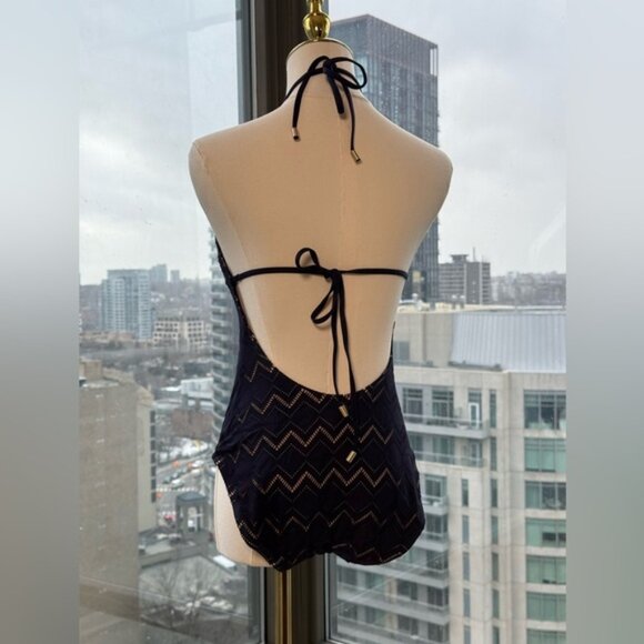 🆕 ZIMMERMANN 🧿NWOT Pointelle-Knit Halterneck Swimsuit, Plum-Navy, Sz 3 US 8/10 - Picture 5 of 14